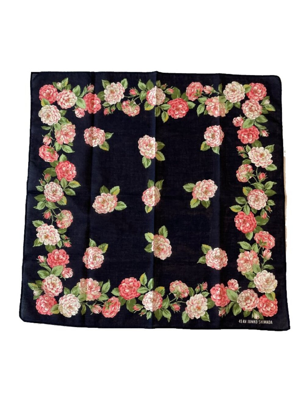 Vintage Junko Shimada Lightweight Cotton Floral Scarf | Dark Navy Peony Print
